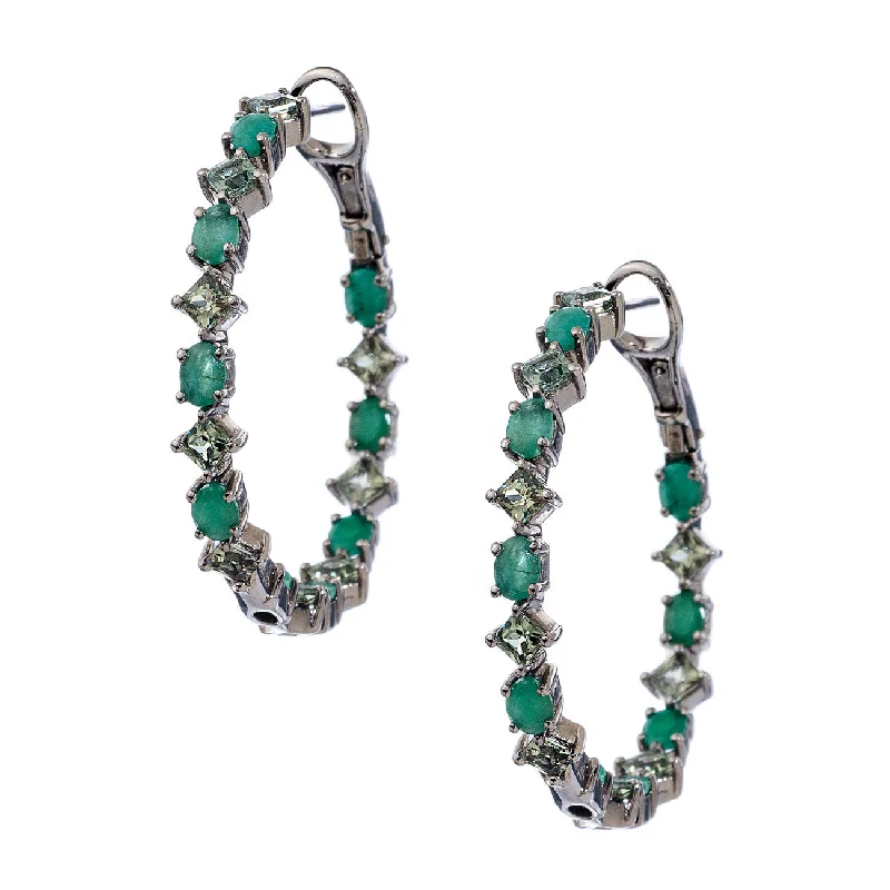 Maya Hoops Silver Emerald Green Sapphire