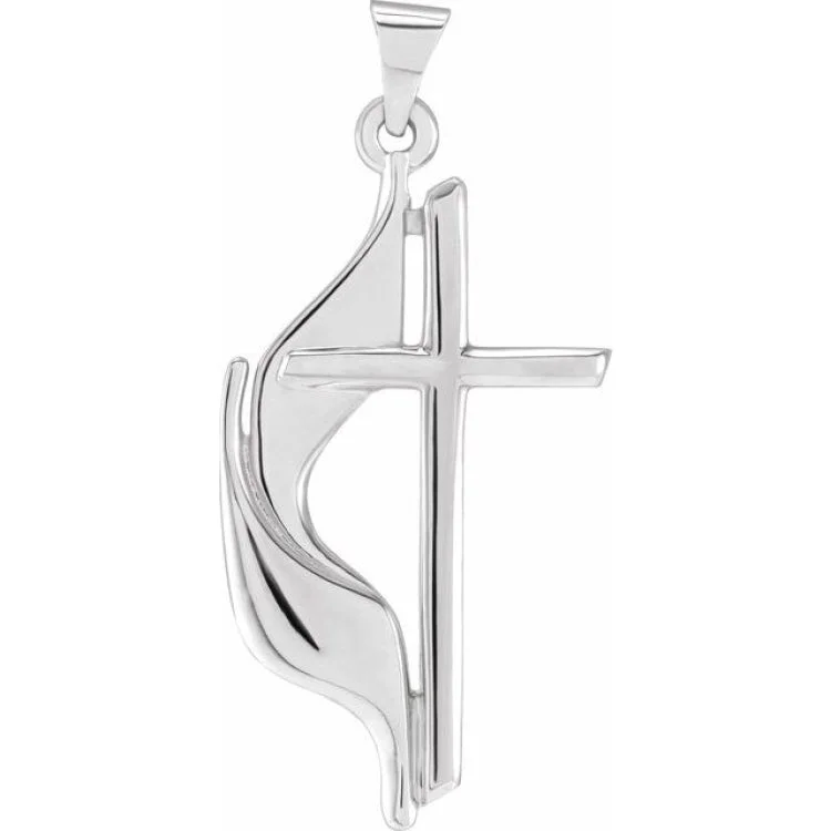 14K White Methodist Cross Pendant