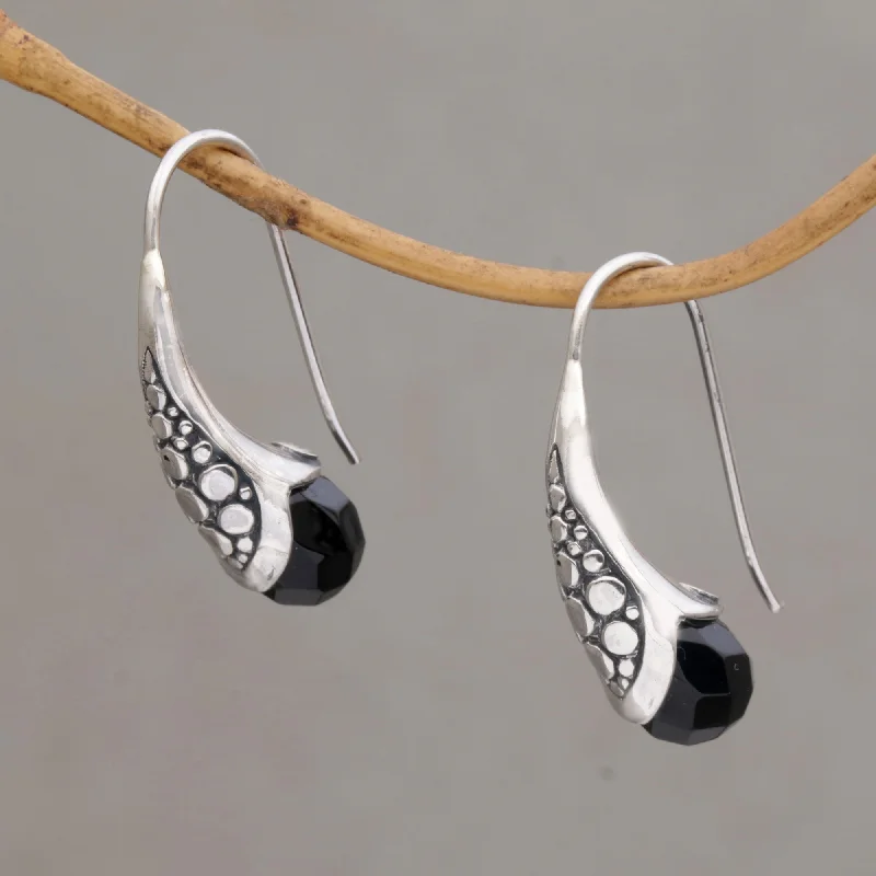 Midnight Spell Handcrafted Sterling Silver Onyx Drop Earrings Indonesia