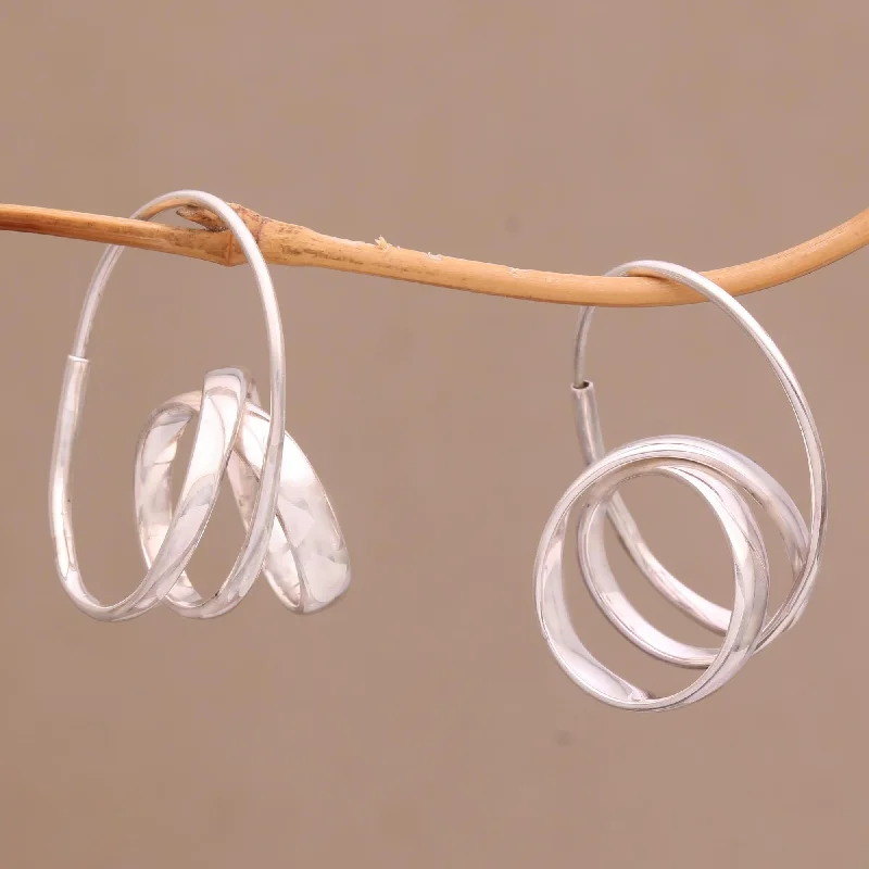 Modern Curls Silver Hoop Earrings