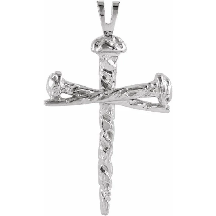 10K White 26x18.2 mm Nail Design Cross Pendant