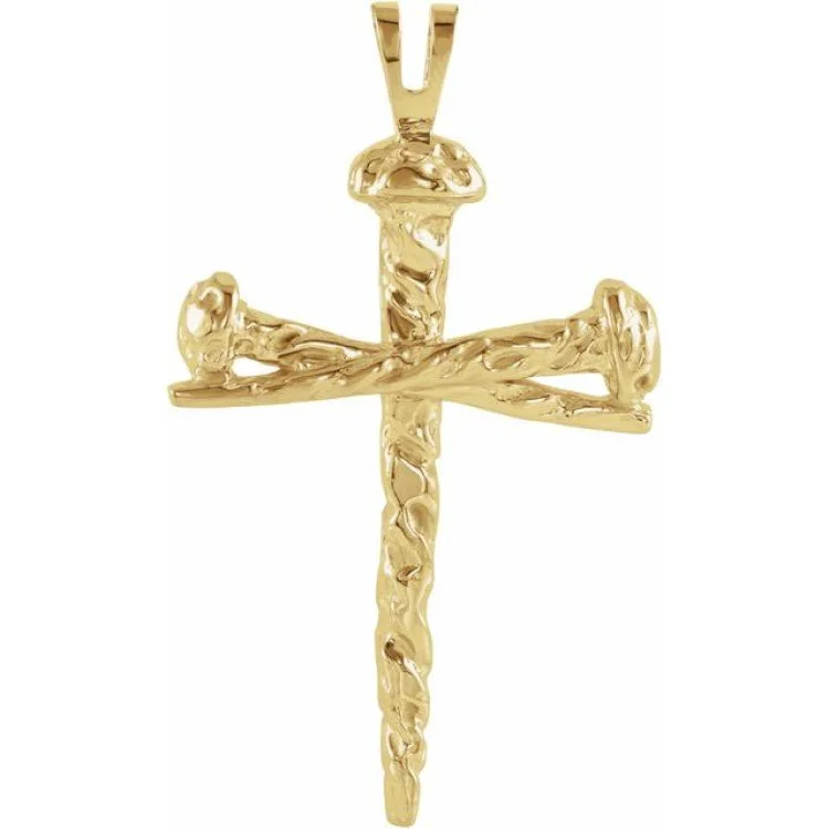 18K Yellow 26x18.2 mm Nail Design Cross Pendant