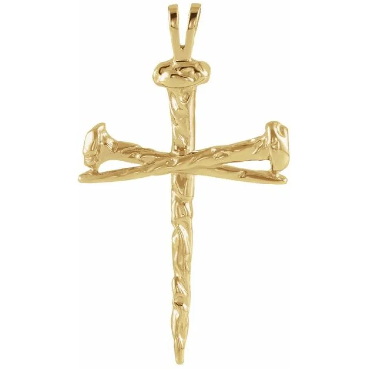 10K Yellow 34x24 mm Nail Design Cross Pendant