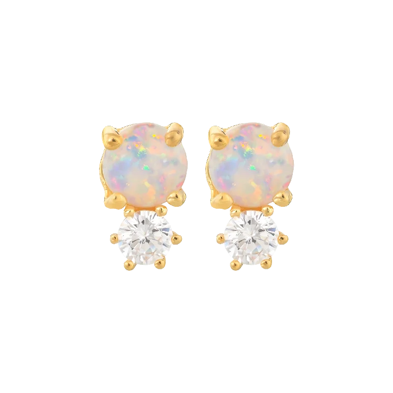 Opal and Diamond Doublet Studs