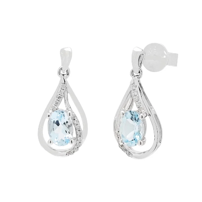 Oval Aquamarine Drop Earrings in 14kt White Gold with Diamonds (1/10ct tw)