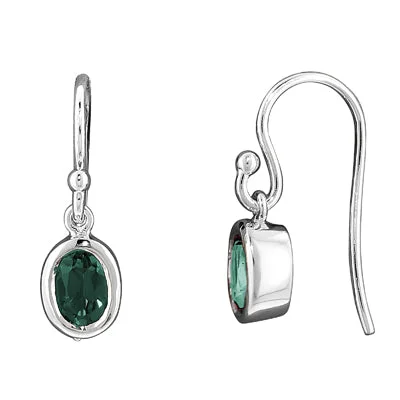 Oval Green Tourmaline Drop Earrings in Sterling Silver