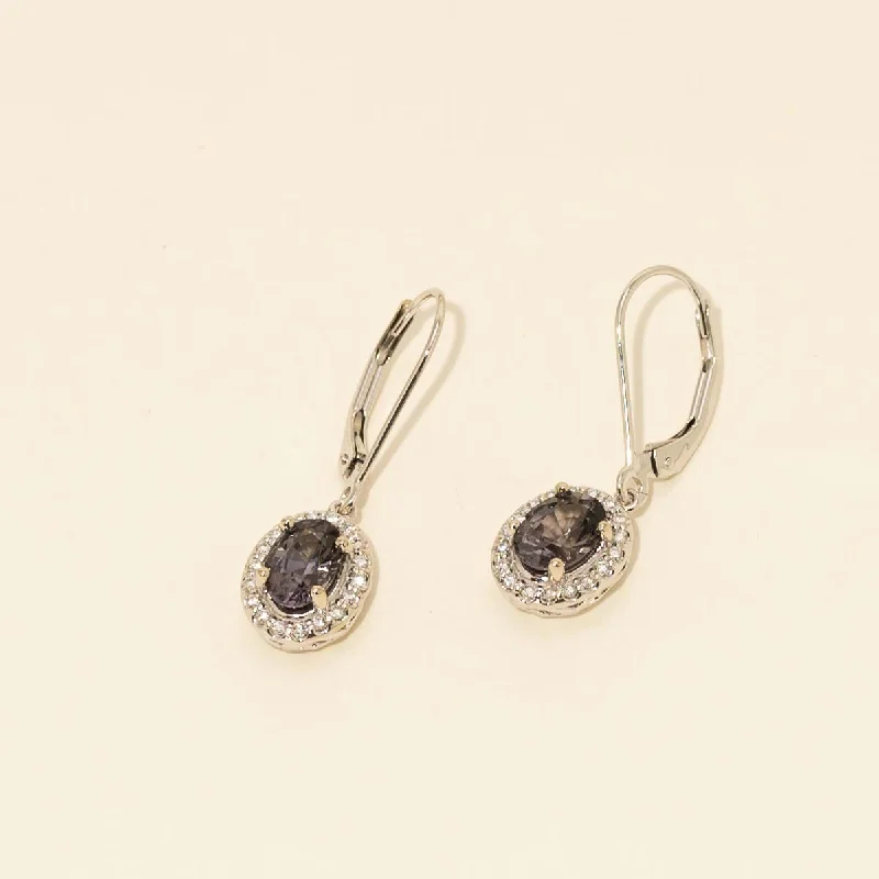 Oval Grey Spinel Drop Earrings in 14kt White Gold with Diamonds (1/8ct tw)