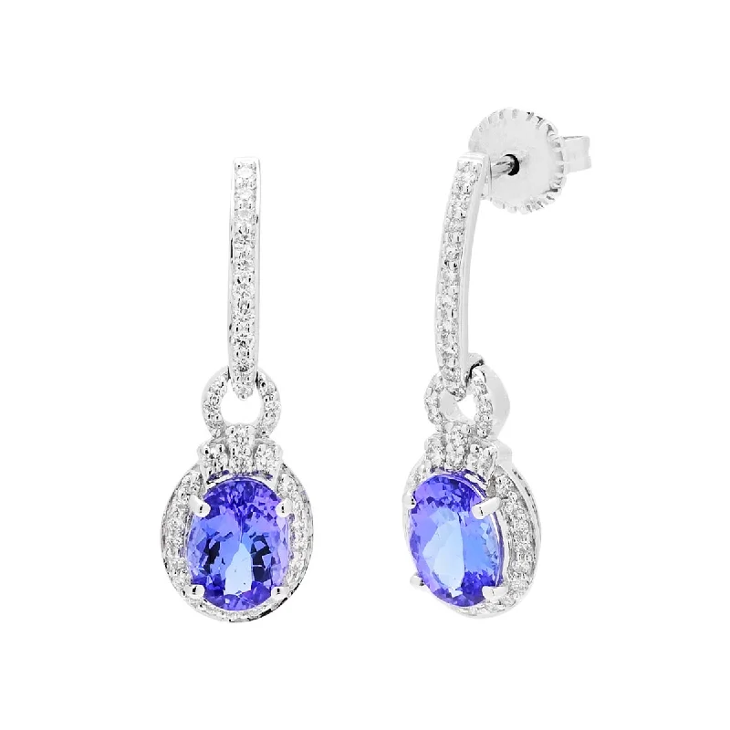 Oval Tanzanite Drop Earrings in 14kt White Gold with Diamonds (3/8ct tw)