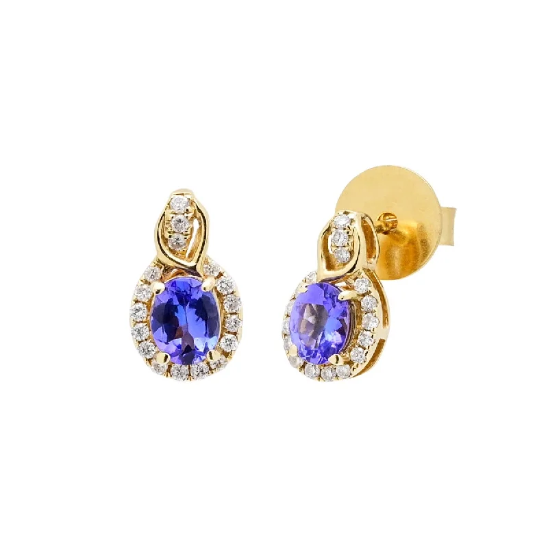 Oval Tanzanite Drop Earrings in 14kt Yellow Gold with Diamonds (1/7ct tw)