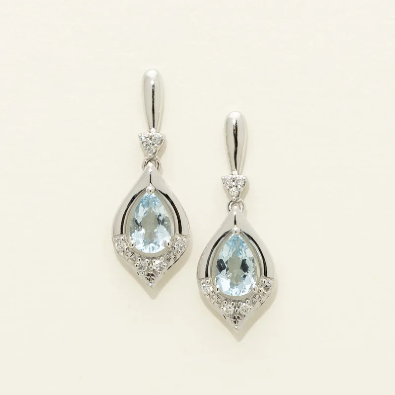 Pear Shape Aquamarine Drop Earrings in 14kt White Gold with Diamonds (1/10ct tw)