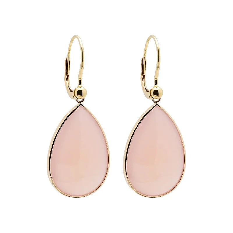 Pear Shape Rose Quartz Drop Earrings in 14kt Yellow Gold