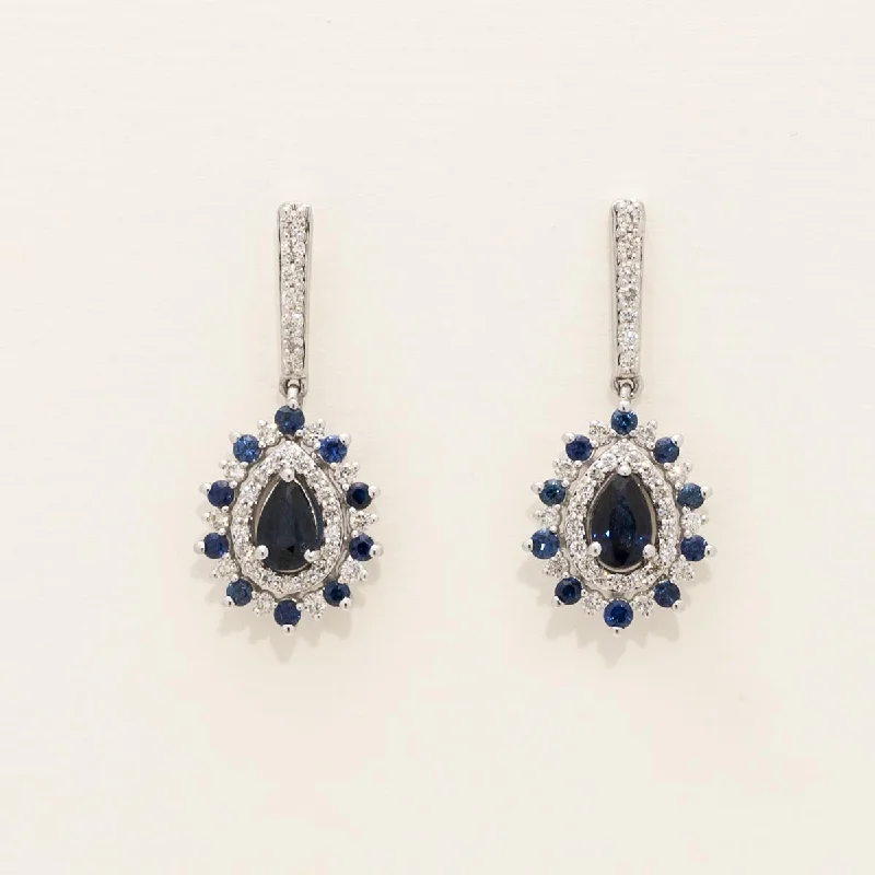 Pear Shape Sapphire Drop Earrings in 14kt White Gold with Diamonds (1/3ct tw)