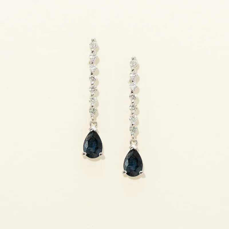 Pear Shape Sapphire Drop Earrings in 14kt White Gold with Diamonds (1/5ct tw)