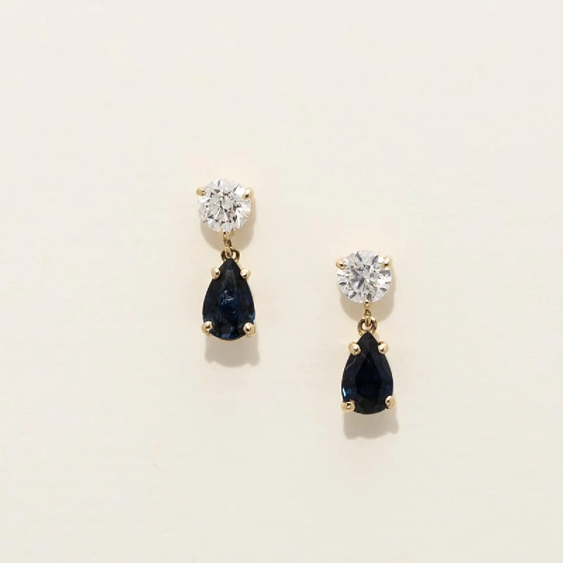 Pear Shape Sapphire Drop Earrings in 14kt Yellow Gold with Diamonds (1/5ct tw)