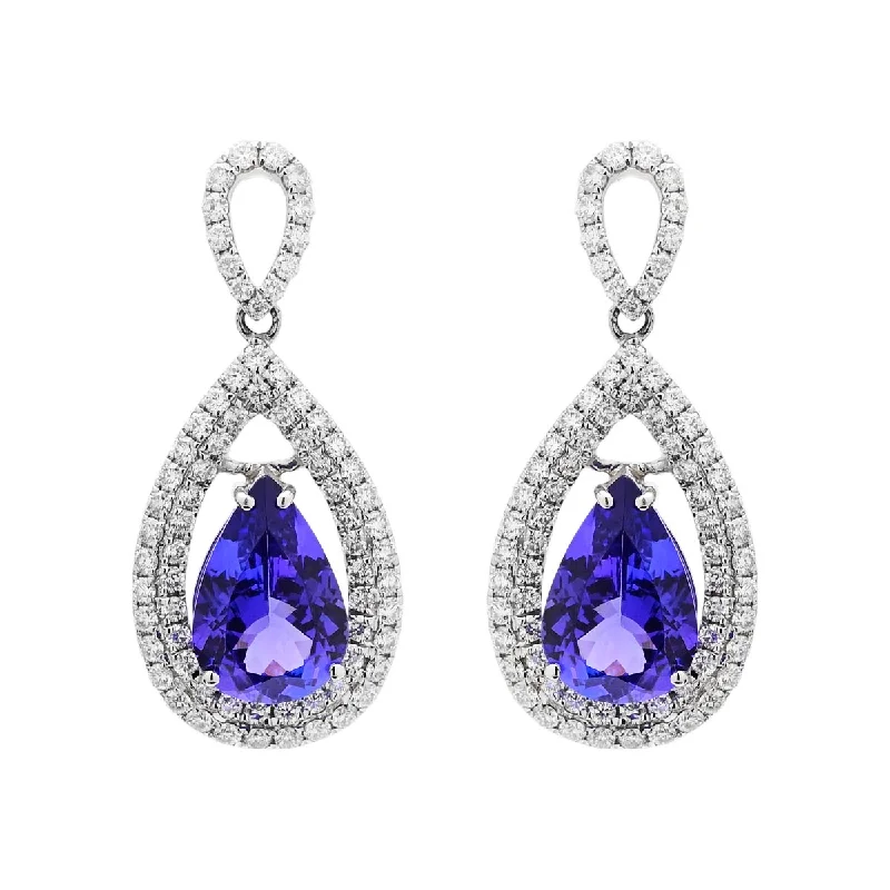 Pear Shape Tanzanite Drop Earrings in 14kt White Gold with Diamonds (1 1/2ct tw)