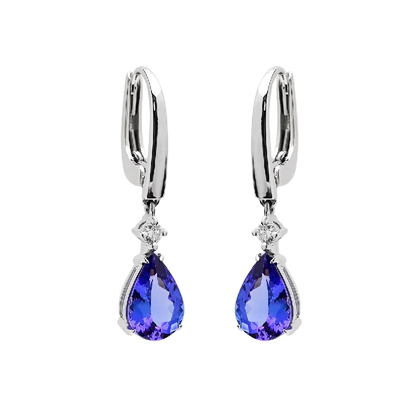 Pear Shape Tanzanite Drop Earrings in 14kt White Gold with Diamonds (1/10ct tw)