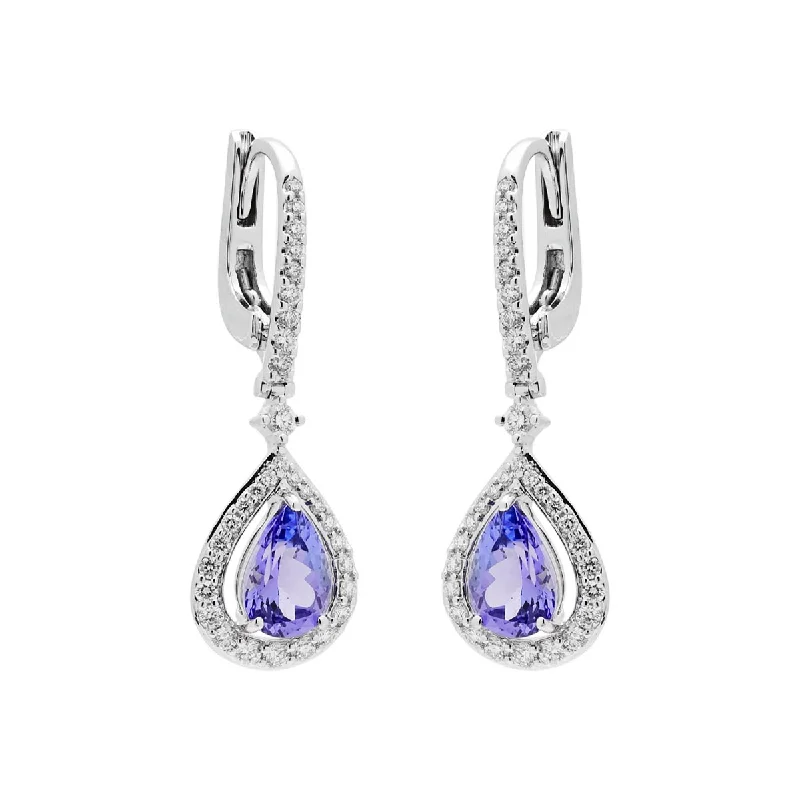 Pear Shape Tanzanite Drop Earrings in 14kt White Gold with Diamonds (7/8ct tw)