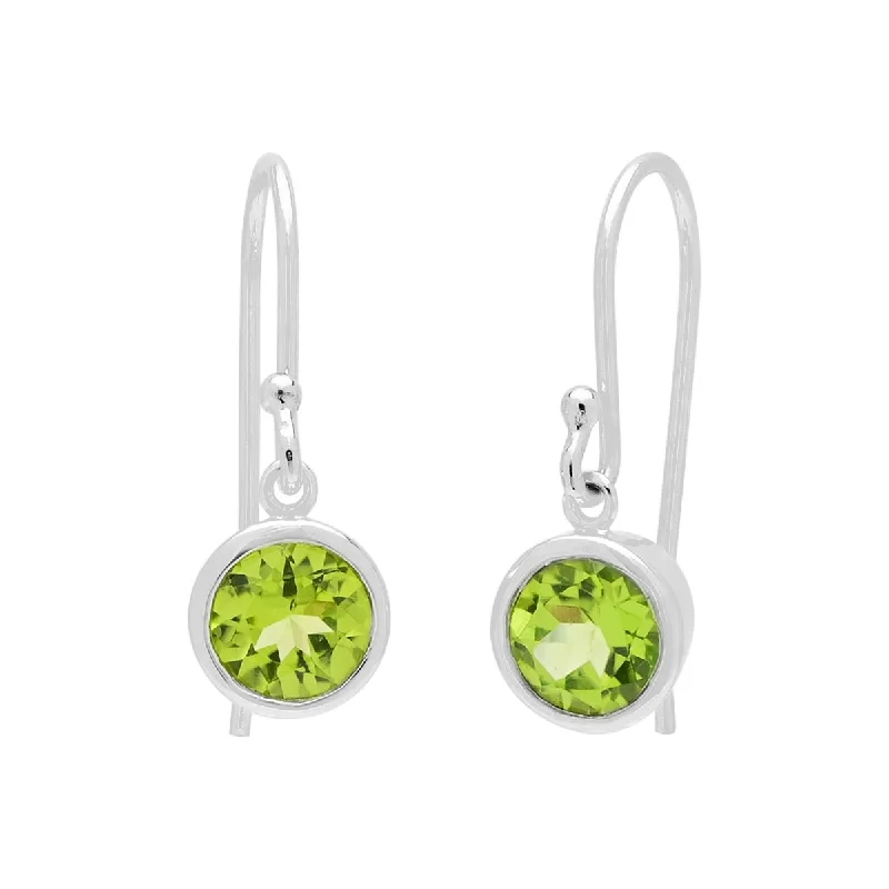 Peridot Bezel Drop Earrings in Sterling Silver