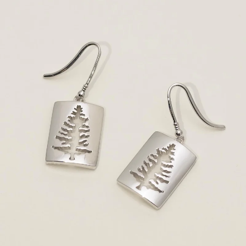 Pine Tree Cutout Drop Earrings in Sterling Silver