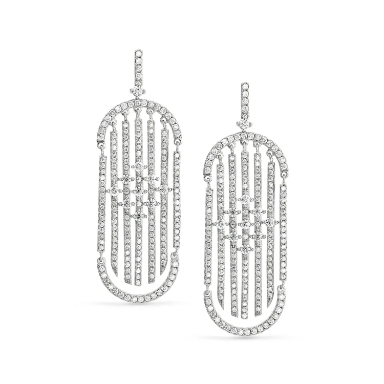 Platinum Finish Sterling Silver Micropave Cascade Earrings with Simulated Diamonds