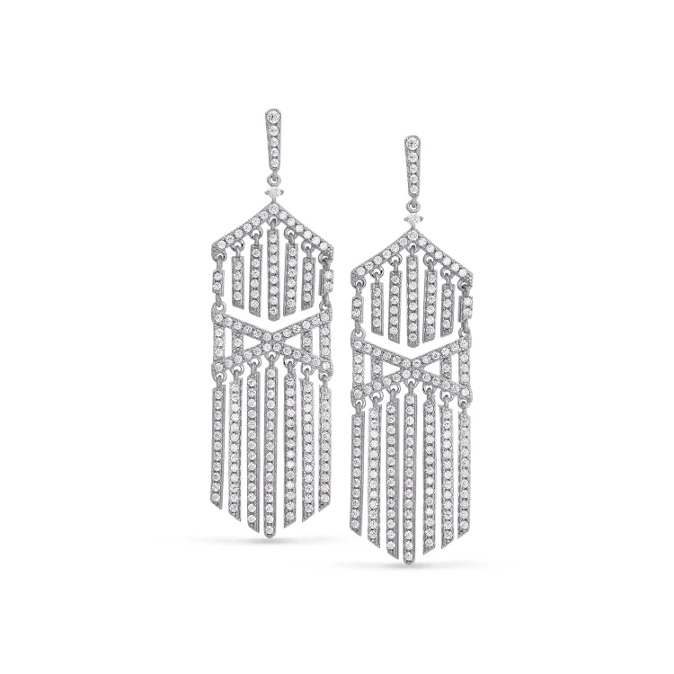 Platinum Finish Sterling Silver Micropave Cascade Earrings with Simulated Diamonds