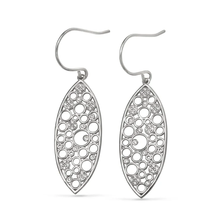 Platinum Finish Sterling Silver Micropave Floating Circles Earrings with Simulated Diamonds