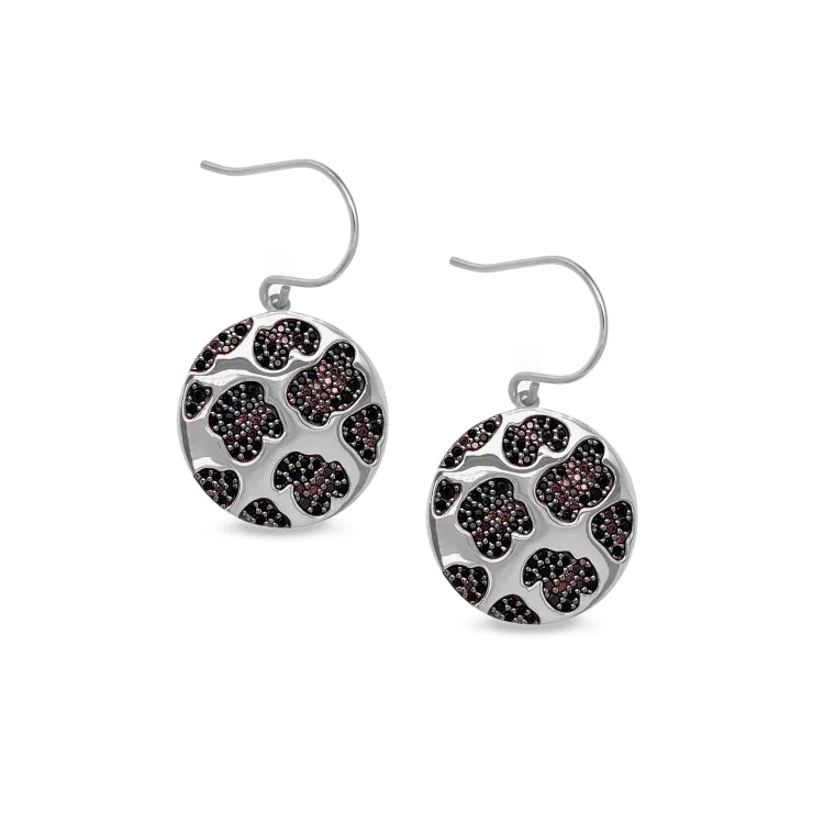 Platinum Finish Sterling Silver Micropave Leopard Print Earrings with Simulated Diamonds and Colored Stones