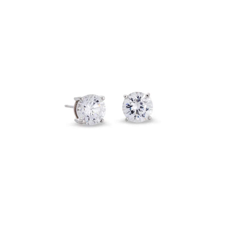 Platinum Finish Sterling Silver Prong Set Round Simulated Diamond Earrings Approx. 2CTTW