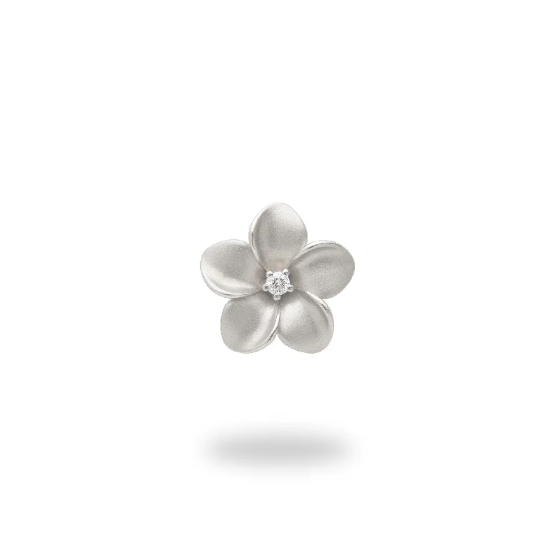 Plumeria Pendant in White Gold with Diamond - 13mm