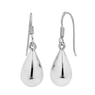 Puffed Tear Drop Dangle Earrings in Sterling Silver