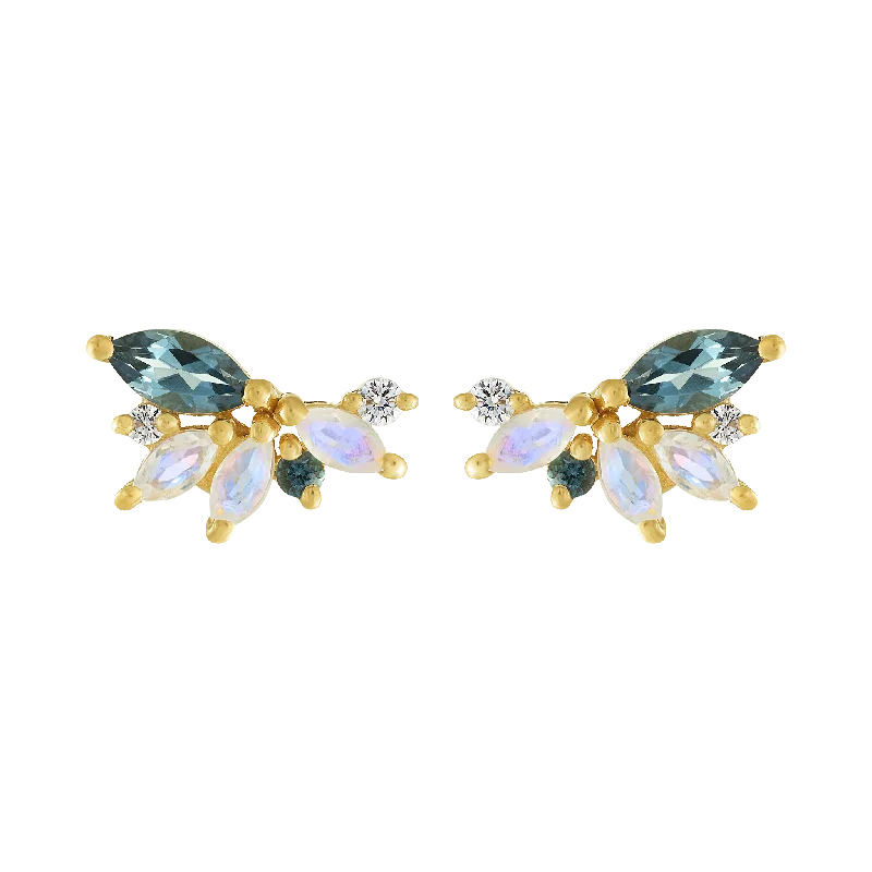 Rainbow Moonstone & London Blue Topaz Butterfly Studs