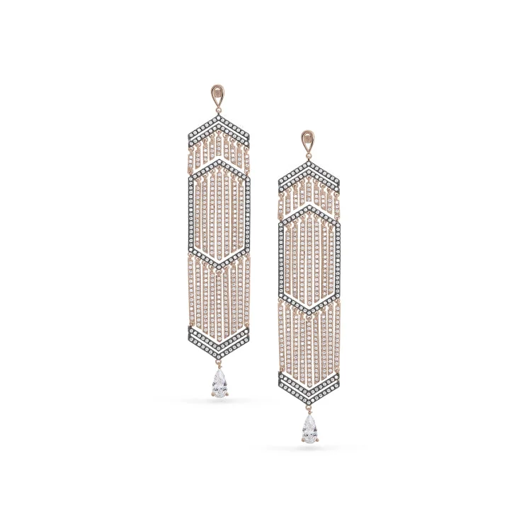 Rose Gold and Black Rhodium Finish Sterling Silver Micropave Cascade Earrings with Simulated Diamonds