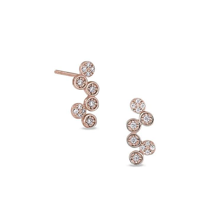 Rose Gold Finish Sterling Silver Micropave Bubbles Earrings with Simulated Diamonds