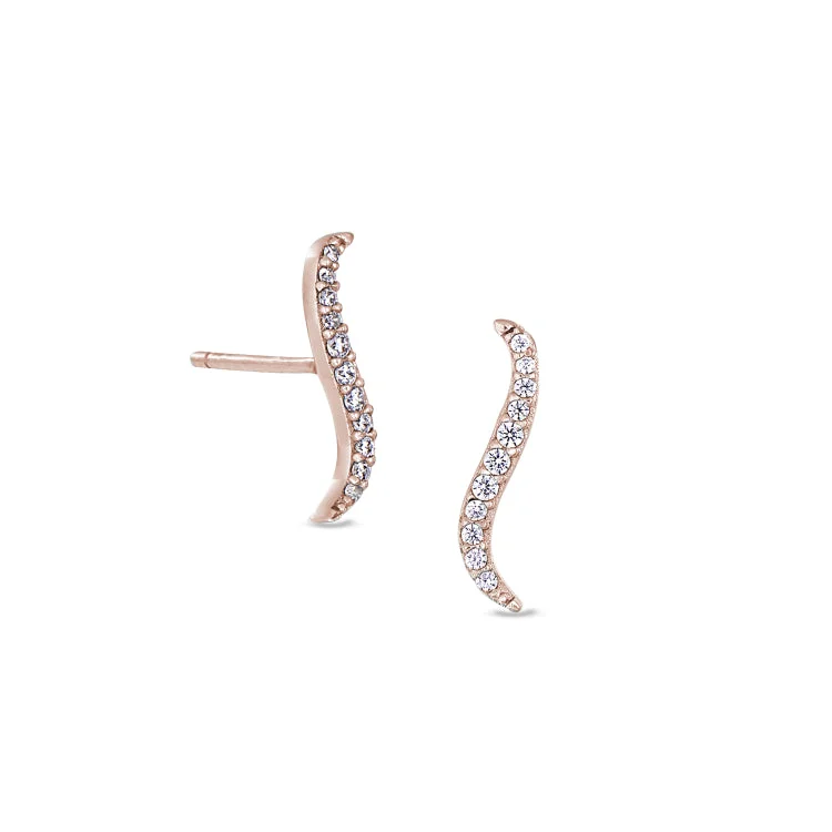 Rose Gold Finish Sterling Silver Micropave Climber Earrings with Simulated Diamonds