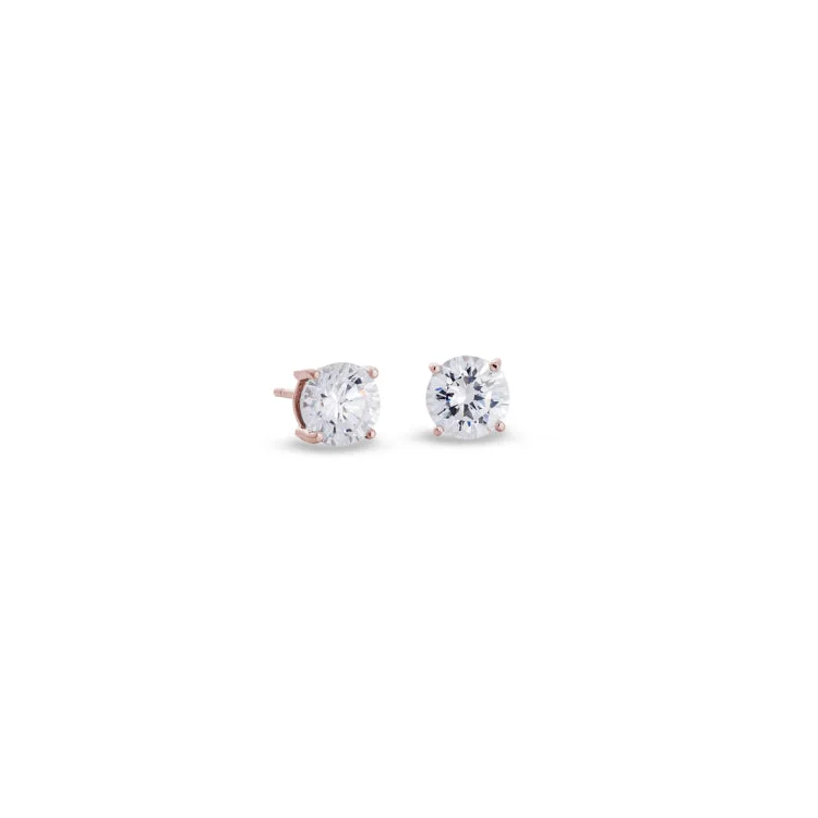 Rose Gold Finish Sterling Silver Prong Set Round Simulated Diamond Earrings Approx. 1CTTW