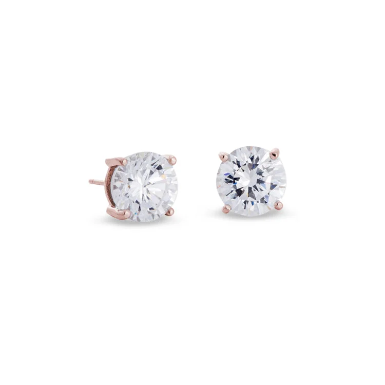 Rose Gold Finish Sterling Silver Prong Set Round Simulated Diamond Earrings Approx. 3CTTW