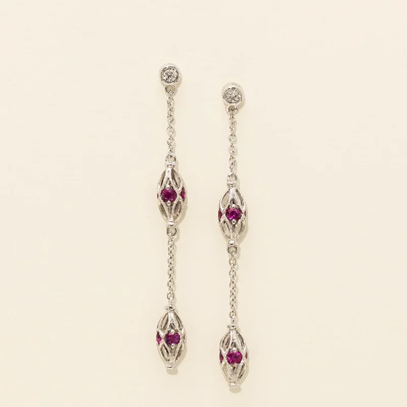 Ruby Drop Earrings in 14kt White Gold with Diamonds (1/10ct tw)