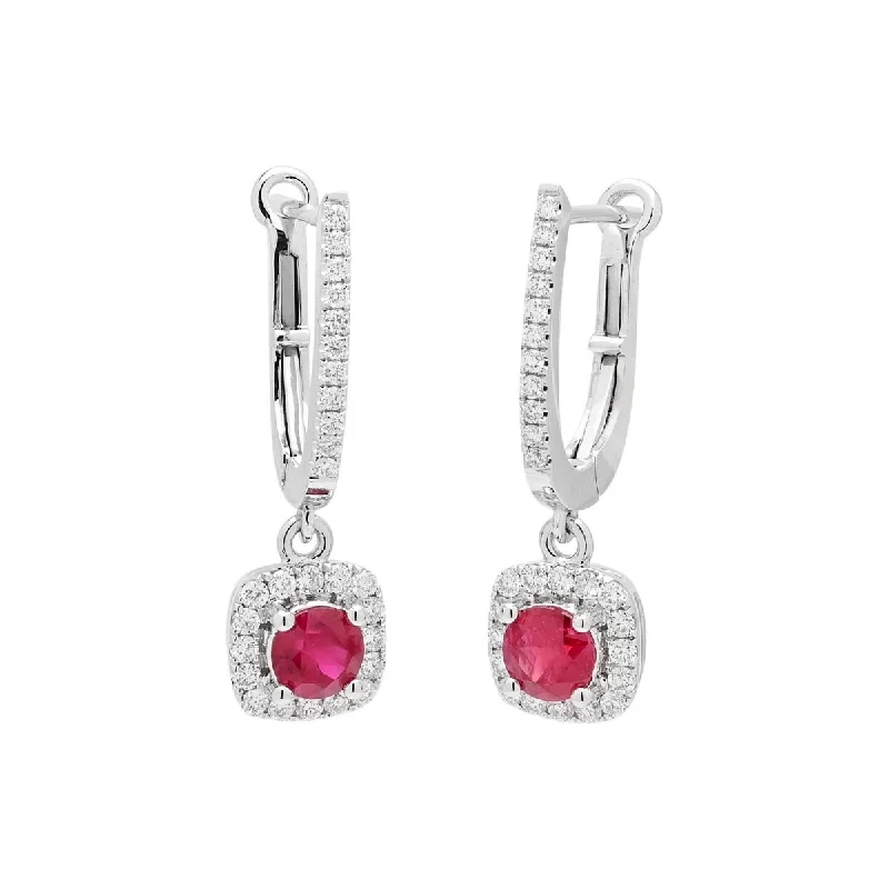 Ruby Drop Earrings in 14kt White Gold with Diamonds (3/8ct tw)