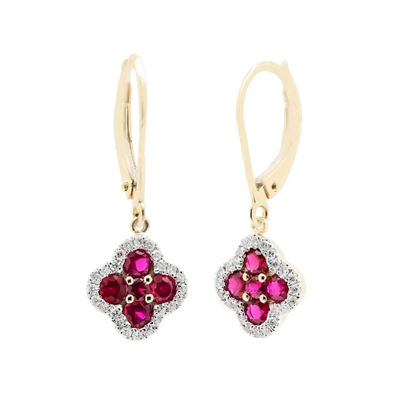 Ruby Drop Earrings in 14kt Yellow Gold with Diamonds (1/4ct tw)