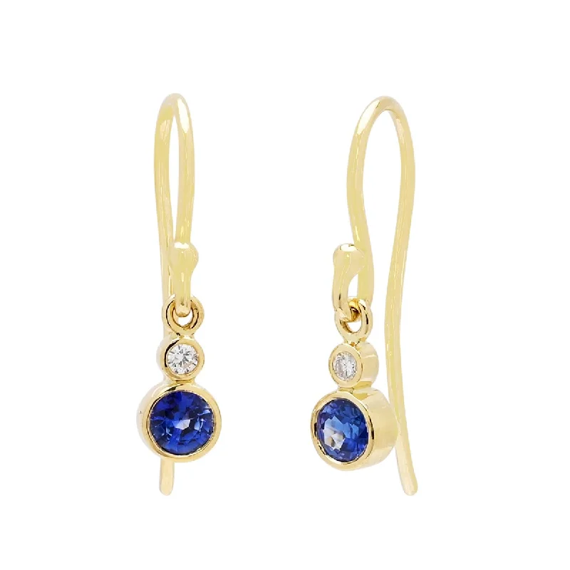 Sapphire Bezel Drop Earrings in 18kt Yellow Gold with Diamonds (1/20ct tw)