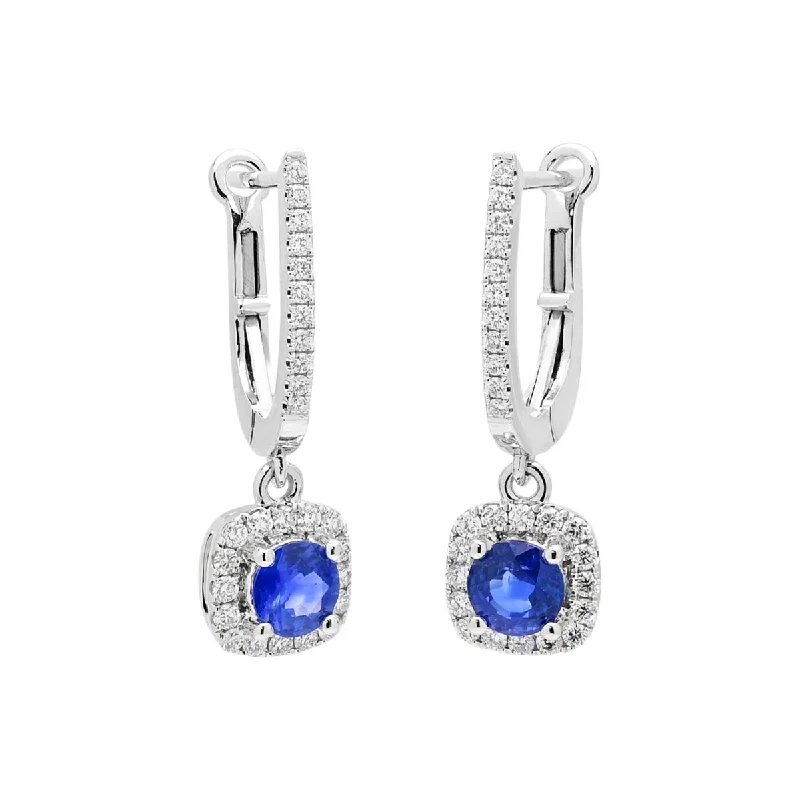 Sapphire Drop Earrings in 14kt White Gold with Diamonds (3/8ct tw)