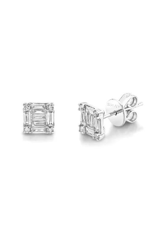 DIAMOND SQUARE STACKED BAGUETTE STUD EARRINGS