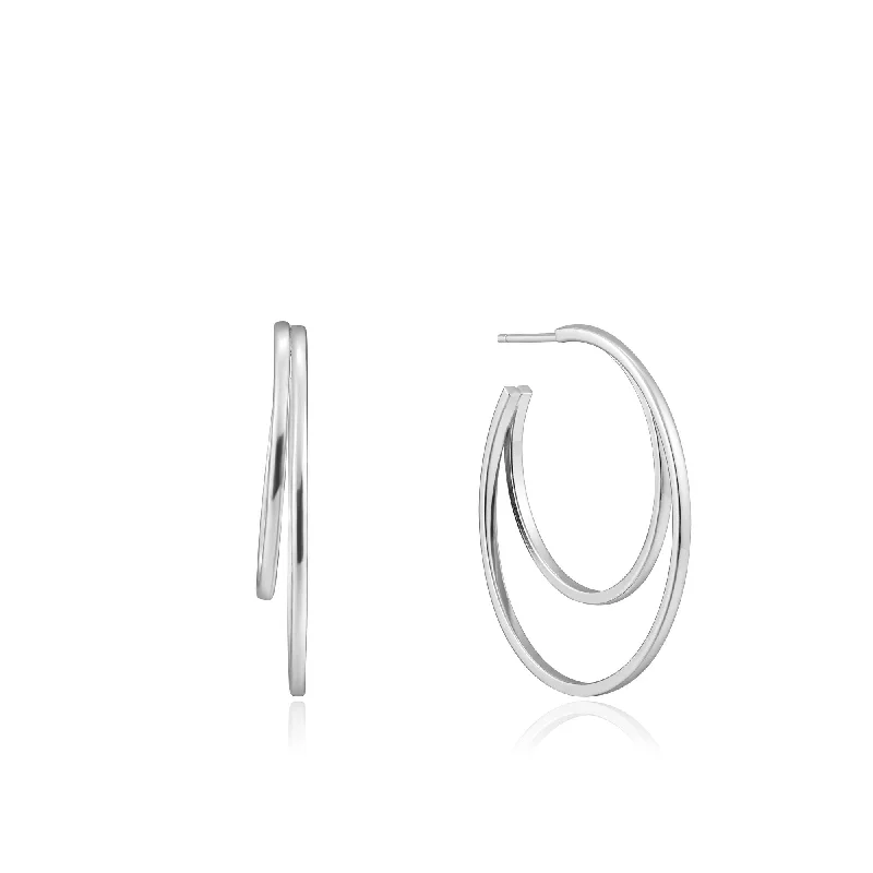 Silver Crescent Hoop Earrings