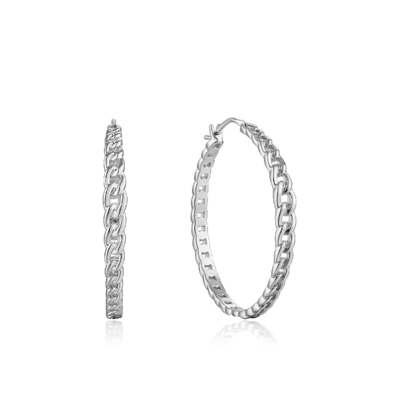 Silver Curb Chain Hoop Earrings