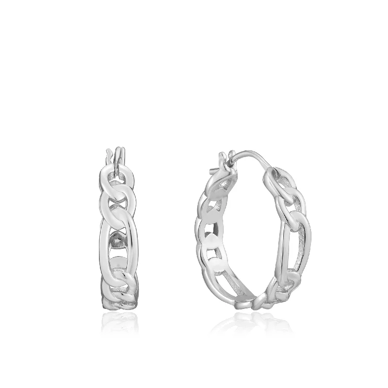 Silver Figaro Chain Hoop Earrings