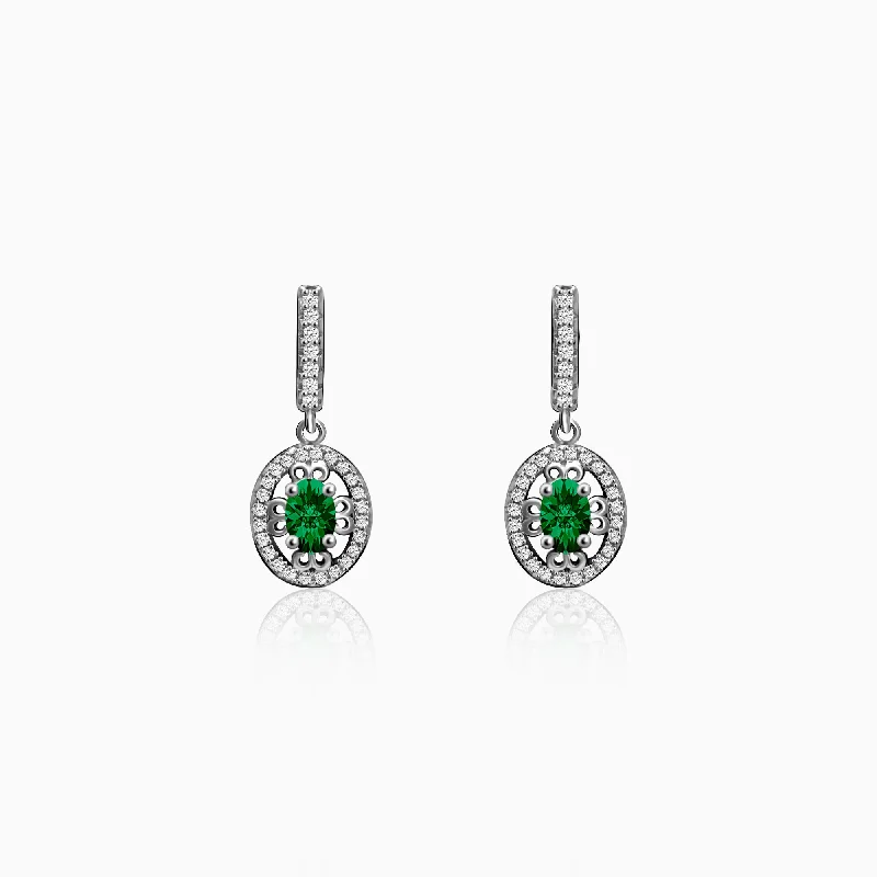 Silver Forest Green Drop Earrings