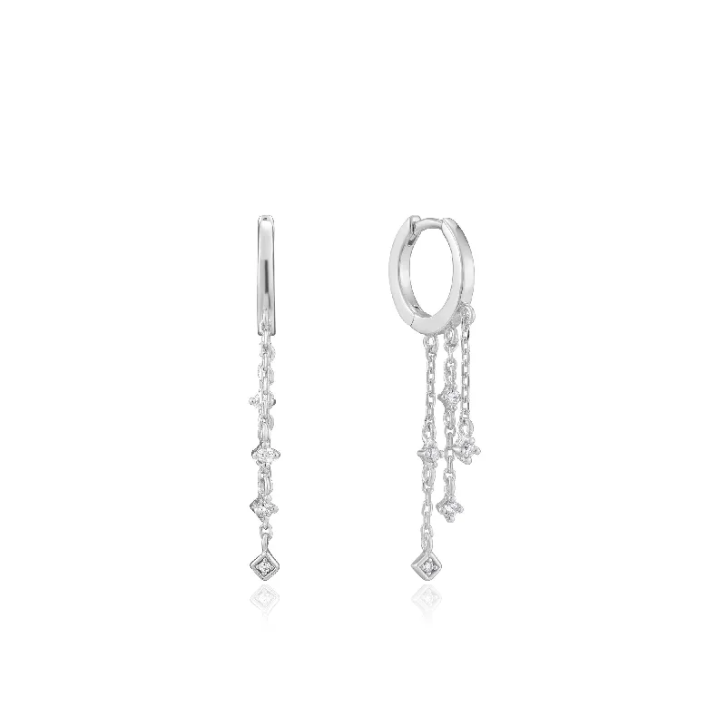 Silver Sparkle Cascade Huggie Hoops