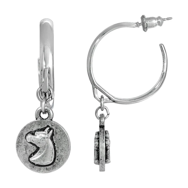 1928 Jewelry® Silver Tone Hoop Horse Head Drop Earrings