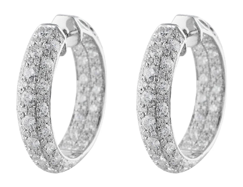 Small Diamond Set White Gold Hoop Earrings