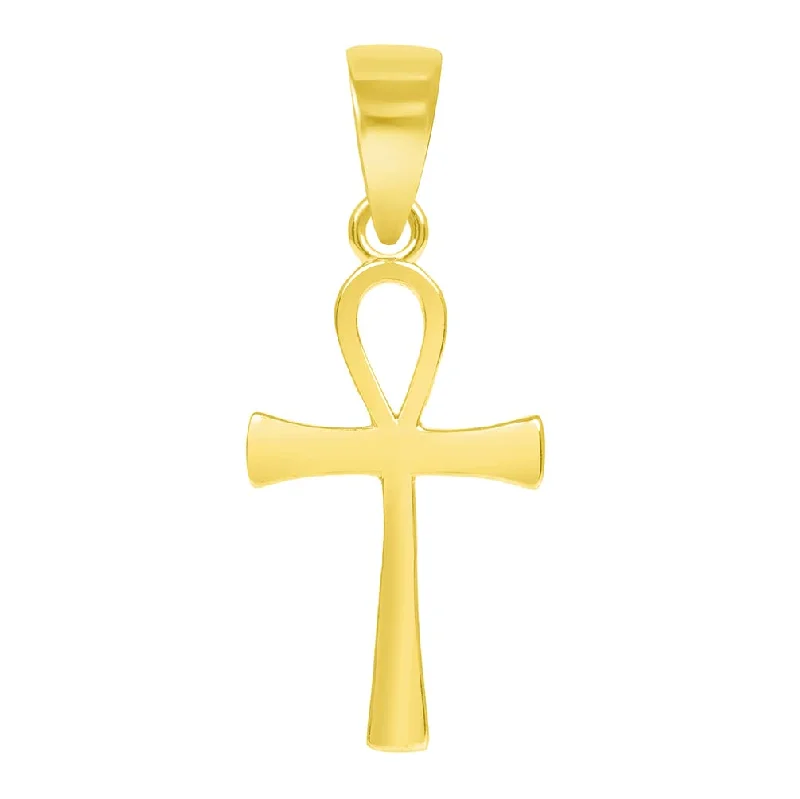 Solid 14k Yellow Gold Dainty Mini Classic Egyptian Ankh Cross Pendant